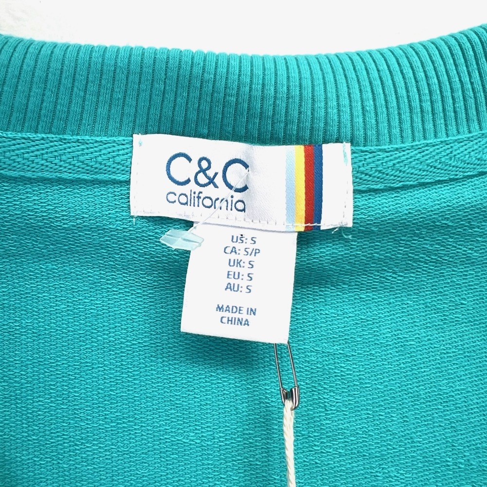 C&C California Pullover Women S Teal Nautical Shawl Collar Cropped Sweatshirt - Picture 4 of 8